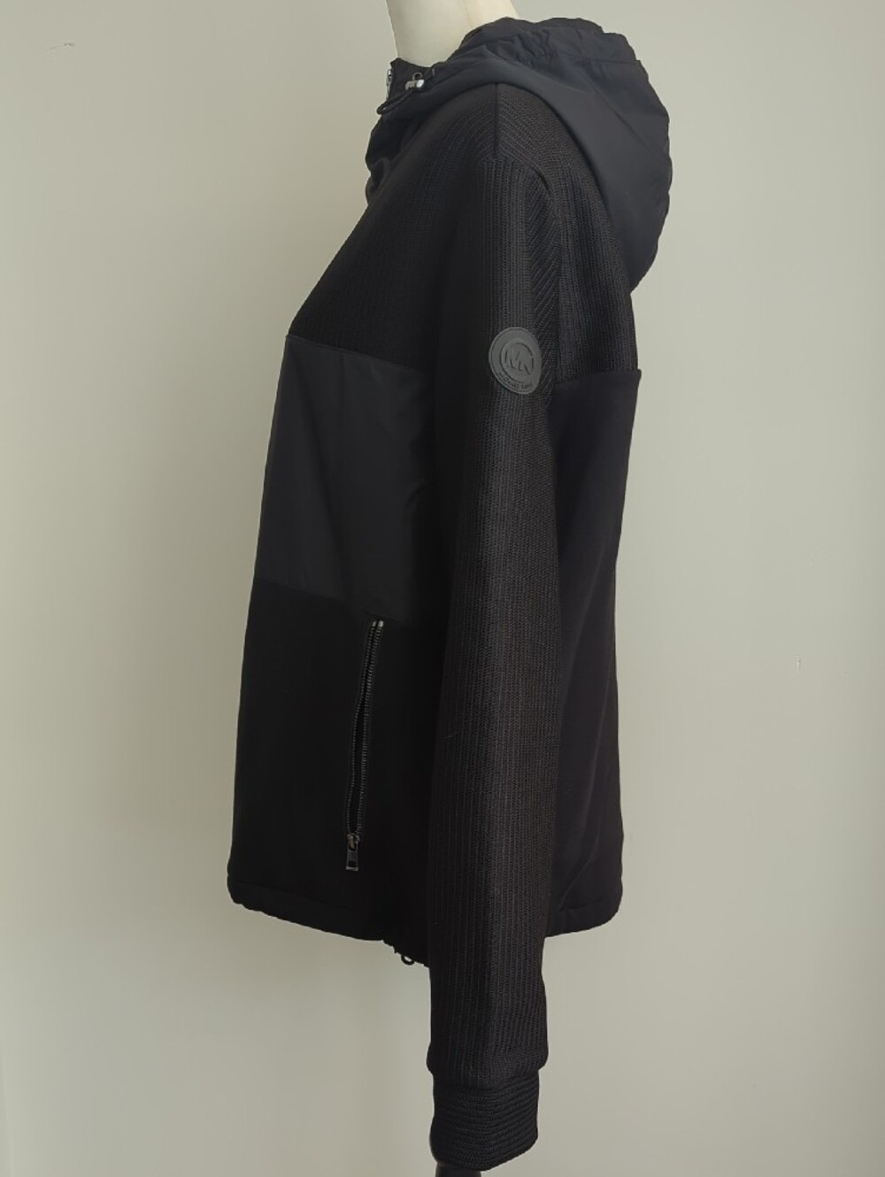 NWT Michael Kors Men's Mix-Media Ribbed Knit Full-Zip Hoodie Jacket Black LARGE - Picture 8 of 11